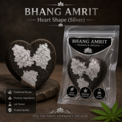 Bhang Amrit Heart Shape (Silver) product package showing a heart-shaped edible with silver foil pieces